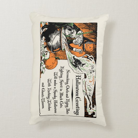 ヴィンテージハロウィンあいさつ魔女アクセント枕 アクセントクッション (裏面(縦))