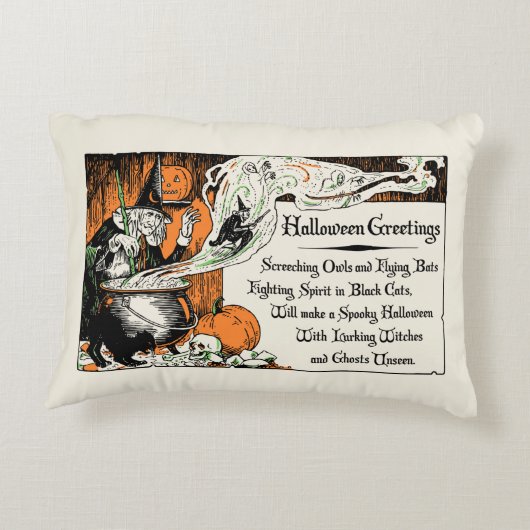 ヴィンテージハロウィンあいさつ魔女アクセント枕 アクセントクッション (裏面)