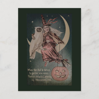 ヴィンテージハロウィンおもしろいフクロウイラストレーション ポストカード