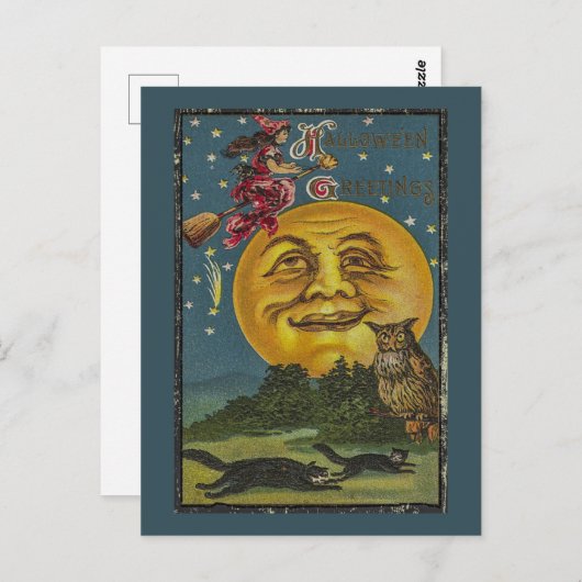 ヴィンテージハロウィンおもしろいフクロウイラストレーション ポストカード (正面/裏面)