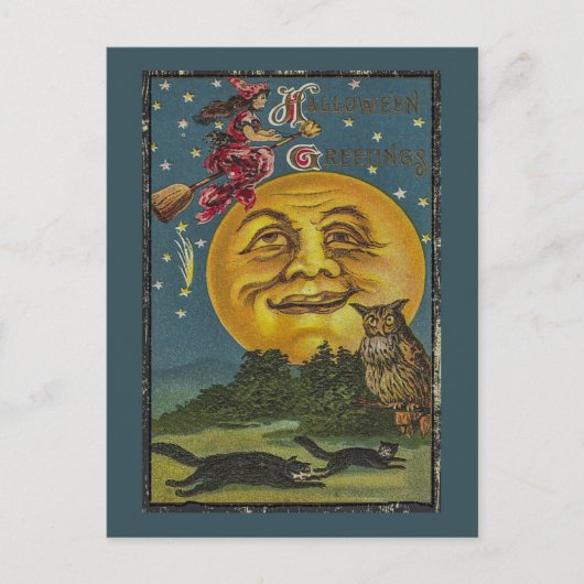 ヴィンテージハロウィンおもしろいフクロウイラストレーション ポストカード (正面)