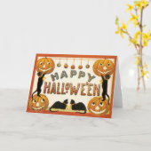 ヴィンテージハロウィンと黒猫とジャックランタン カード (黄色い花)
