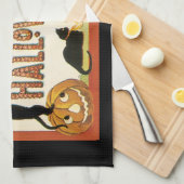 ヴィンテージハロウィンと黒猫とジャックランタン キッチンタオル (四つ折り)