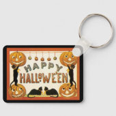ヴィンテージハロウィンと黒猫とジャックランタン キーホルダー (正面)