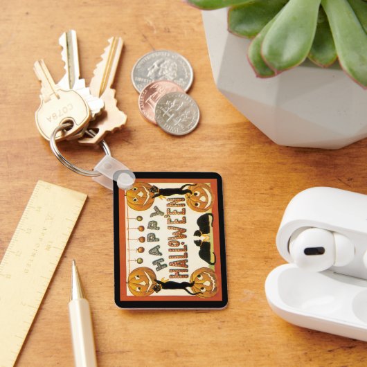 ヴィンテージハロウィンと黒猫とジャックランタン キーホルダー (デスク)