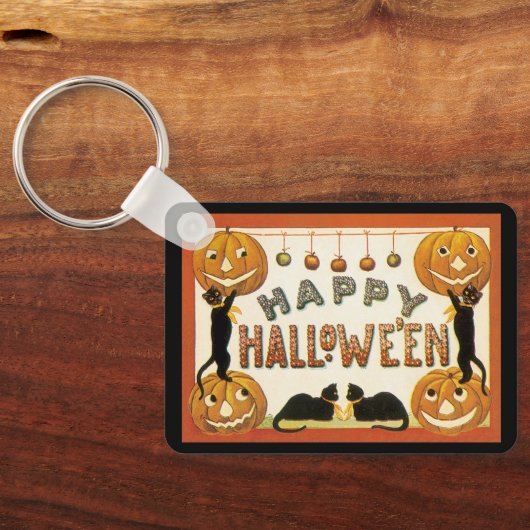 ヴィンテージハロウィンと黒猫とジャックランタン キーホルダー (裏面)