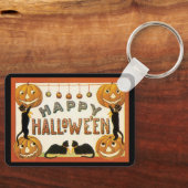 ヴィンテージハロウィンと黒猫とジャックランタン キーホルダー (正面)