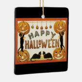 ヴィンテージハロウィンと黒猫とジャックランタン セラミックオーナメント (右)