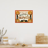 ヴィンテージハロウィンと黒猫とジャックランタン ポスター (キッチン)