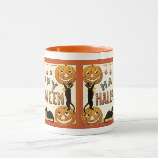 ヴィンテージハロウィンと黒猫とジャックランタン マグカップ (中央)
