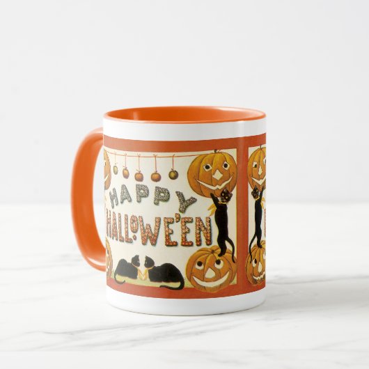 ヴィンテージハロウィンと黒猫とジャックランタン マグカップ (正面左)