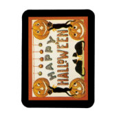 ヴィンテージハロウィンと黒猫とジャックランタン マグネット (縦)