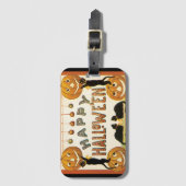 ヴィンテージハロウィンと黒猫とジャックランタン ラゲッジタグ (正面縦)