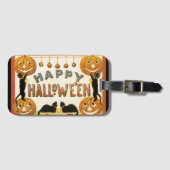 ヴィンテージハロウィンと黒猫とジャックランタン ラゲッジタグ (正面横)