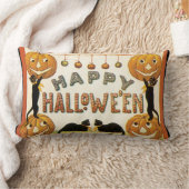 ヴィンテージハロウィンと黒猫とジャックランタン ランバークッション (ブランケット)