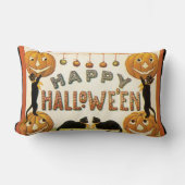 ヴィンテージハロウィンと黒猫とジャックランタン ランバークッション (正面)