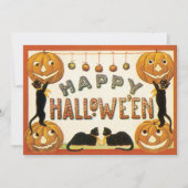 ヴィンテージハロウィンと黒猫とジャックランタン 招待状 (正面)