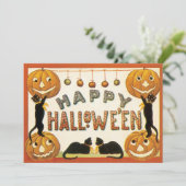 ヴィンテージハロウィンと黒猫とジャックランタン 招待状 (スタンド正面)