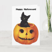 ヴィンテージハロウィンのかわいい黒猫カボチャ カード (正面)