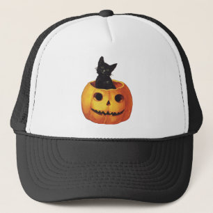ヴィンテージハロウィンのかわいい黒猫カボチャ キャップ