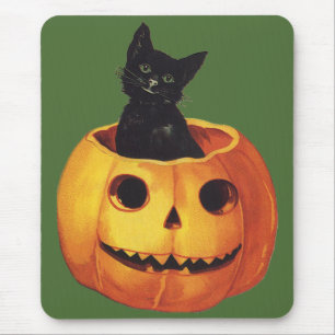 ヴィンテージハロウィンのかわいい黒猫カボチャ マウスパッド