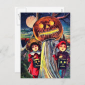 ヴィンテージハロウィンの子供とカボチャのはがき シーズンポストカード (正面/裏面)
