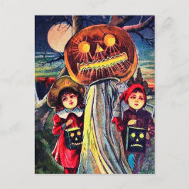 ヴィンテージハロウィンの子供とカボチャのはがき シーズンポストカード