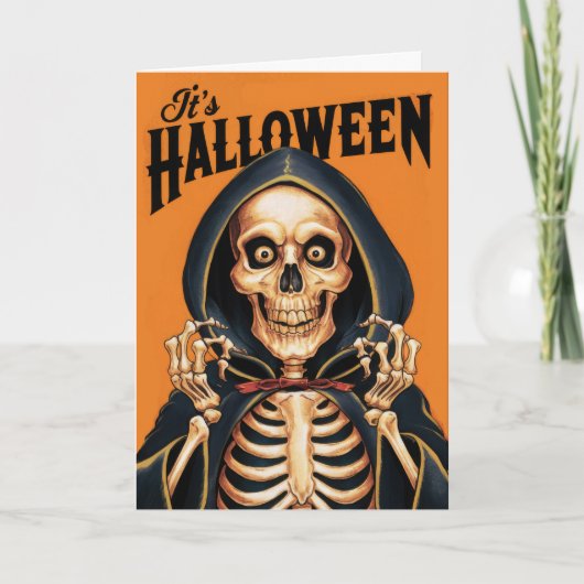 ヴィンテージハロウィンの骸骨のケープ姿 シーズンカード (正面)