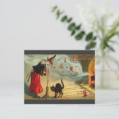 ヴィンテージハロウィンアート – 猫は魔女に出会う！ ポストカード (スタンド正面)