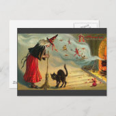 ヴィンテージハロウィンアート – 猫は魔女に出会う！ ポストカード (正面/裏面)