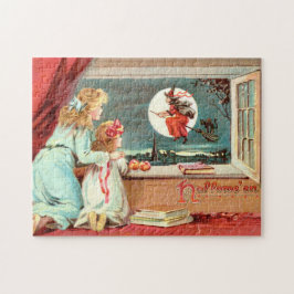 ヴィンテージハロウィンウィッチとブロムスティック ジグソーパズル