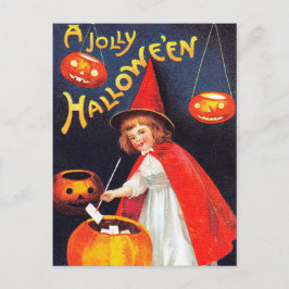 ヴィンテージハロウィンウィッチホリデーカボチャ葉書 シーズンポストカード