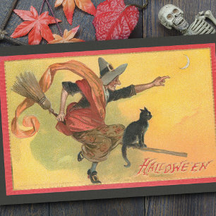 ヴィンテージハロウィンウィッチ付きブロムスティック 薄葉紙