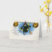 ヴィンテージハロウィンウィッチ挨拶/メモカード カード (黄色い花)