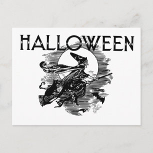 ヴィンテージハロウィンウィッチ飛んでいるオンブロムスティック ポストカード