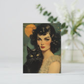 ヴィンテージハロウィンウィッチ黒猫を保持 ポストカード (スタンド正面)