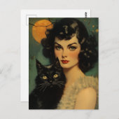 ヴィンテージハロウィンウィッチ黒猫を保持 ポストカード (正面/裏面)