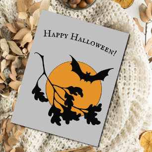 ヴィンテージハロウィンオレンジムーン飛んでいるこうもり ポストカード