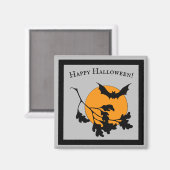 ヴィンテージハロウィンオレンジムーン飛んでいるこうもり マグネット (正面/裏面)