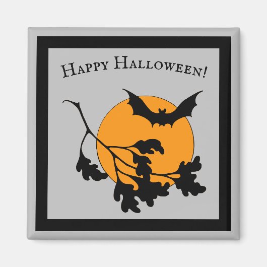 ヴィンテージハロウィンオレンジムーン飛んでいるこうもり マグネット (正面)