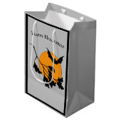 ヴィンテージハロウィンオレンジムーン飛んでいるこうもり ミディアムペーパーバッグ (正面アングル)