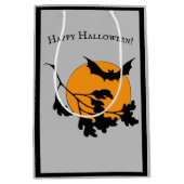 ヴィンテージハロウィンオレンジムーン飛んでいるこうもり ミディアムペーパーバッグ (正面)