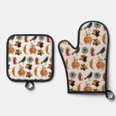 ヴィンテージハロウィンオーブンミットとポットホルダー 鍋つかみ&鍋敷きセット (正面)