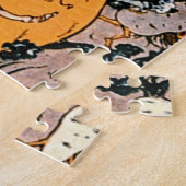 ヴィンテージハロウィンカボチャとブローム付き魔女 ジグソーパズル (側面)