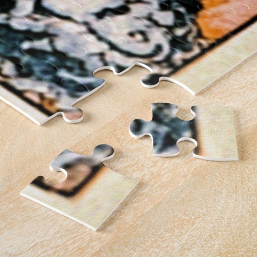 ヴィンテージハロウィンカボチャとブローム付き魔女 ジグソーパズル (側面)