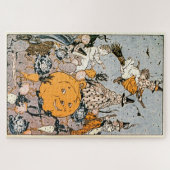 ヴィンテージハロウィンカボチャとブローム付き魔女 ジグソーパズル (横)