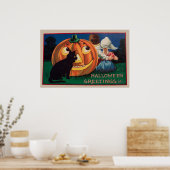 ヴィンテージハロウィンカボチャと子供のパーティーポスター ポスター (キッチン)