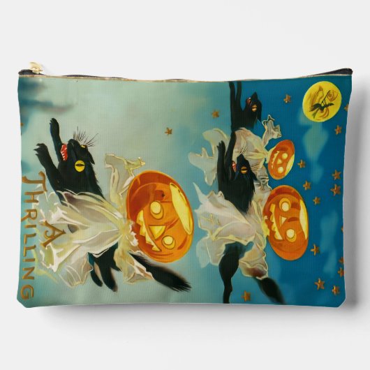 ヴィンテージハロウィンカボチャ幽霊と黒猫 アクセサリーポーチ (正面)