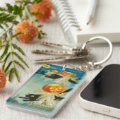 ヴィンテージハロウィンカボチャ幽霊と黒猫 キーホルダー (正面右)