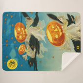 ヴィンテージハロウィンカボチャ幽霊と黒猫 シェルパブランケット (正面(横))